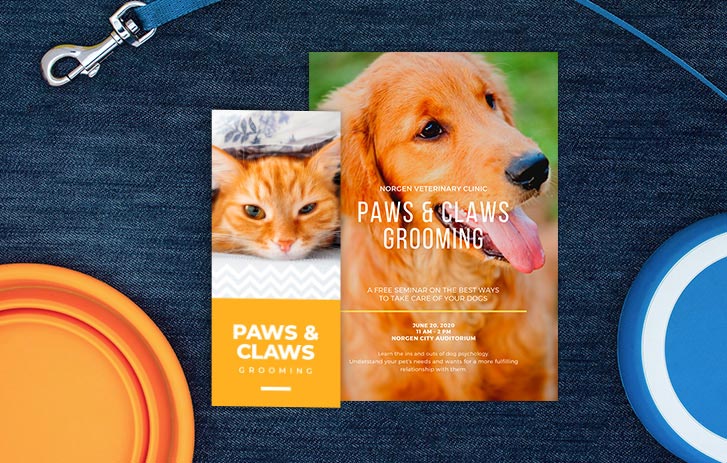 Printed brochure and flyer for a Pet grooming business