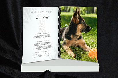 printed german shepherd dog pet obituary funeral program booklet